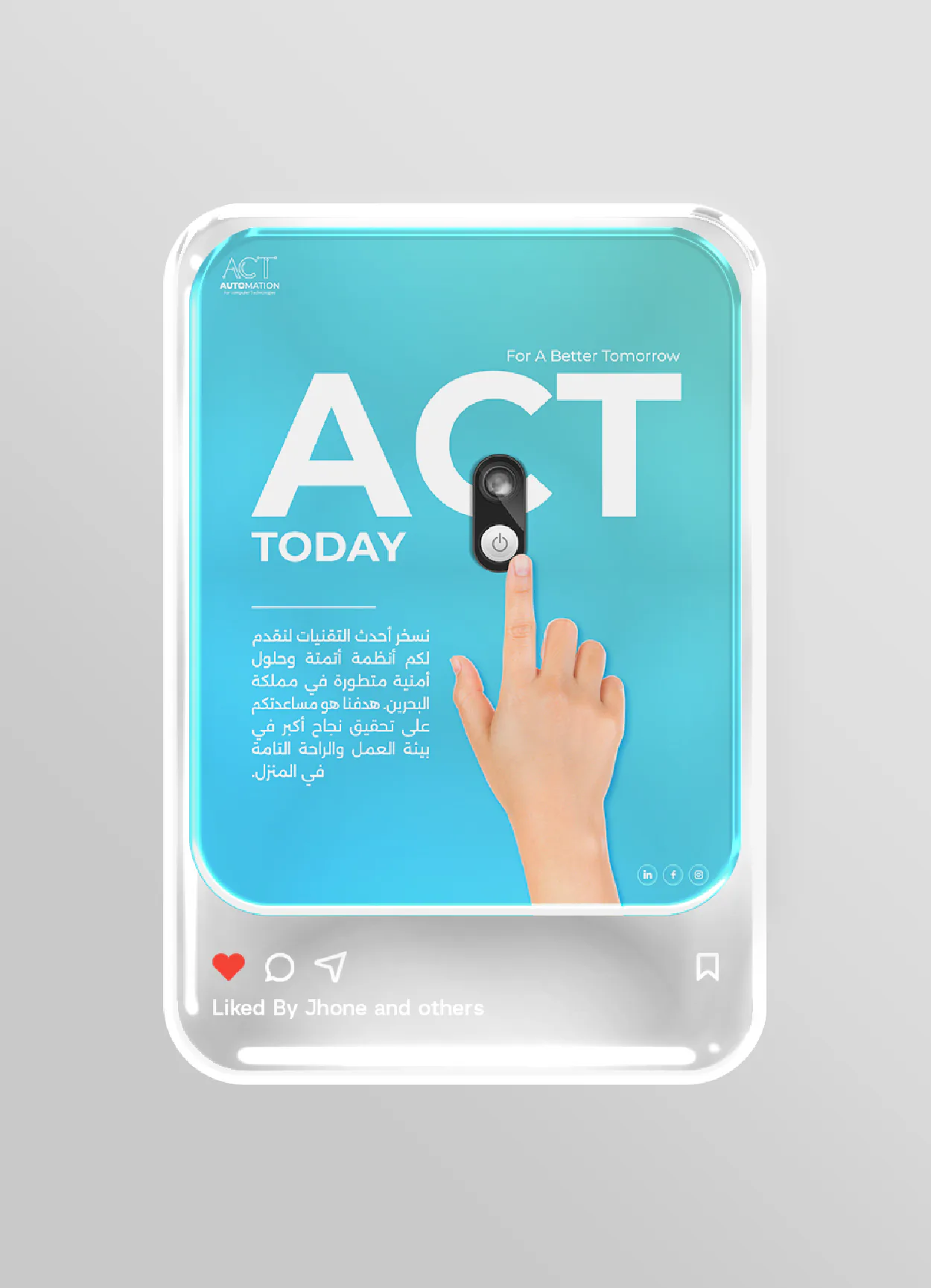 ACT Automation “ACT Today” social media post with a finger pressing a smart switch