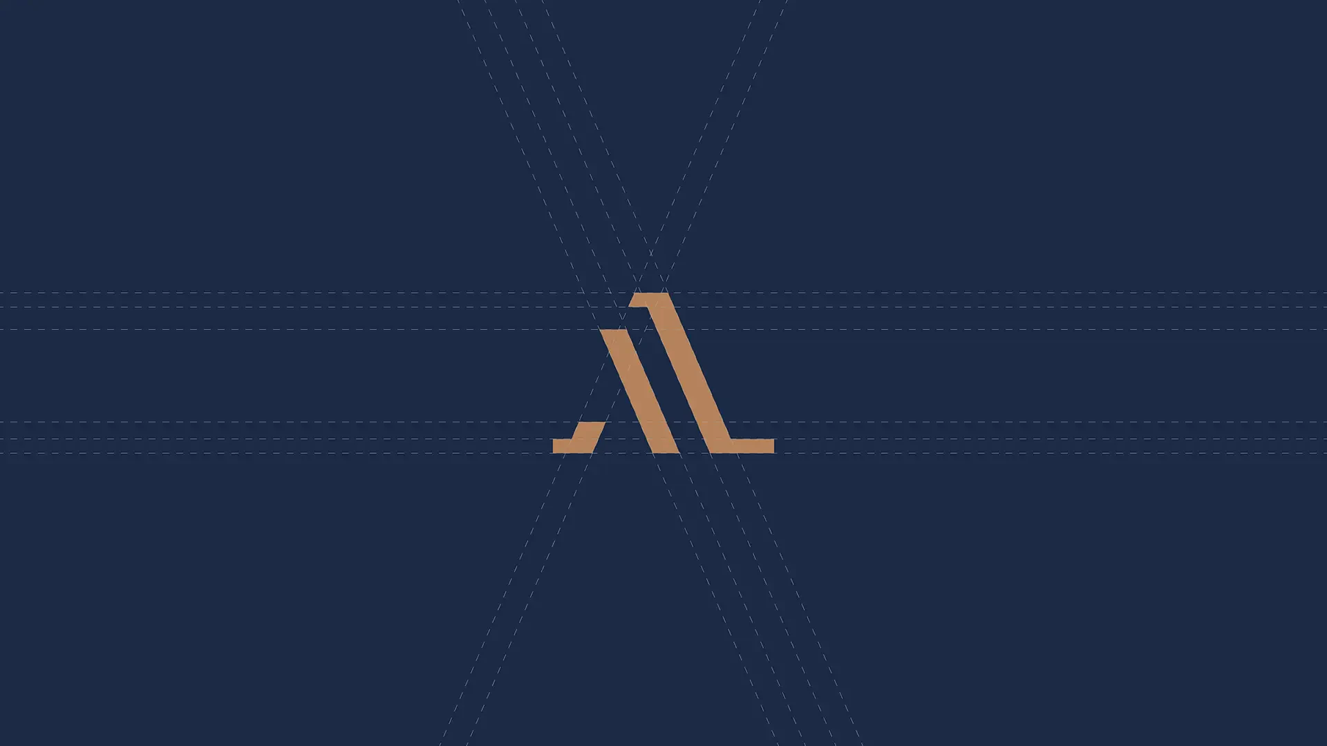 Alaali LexMaxima copper monogram centred on navy with faint construction grid lines