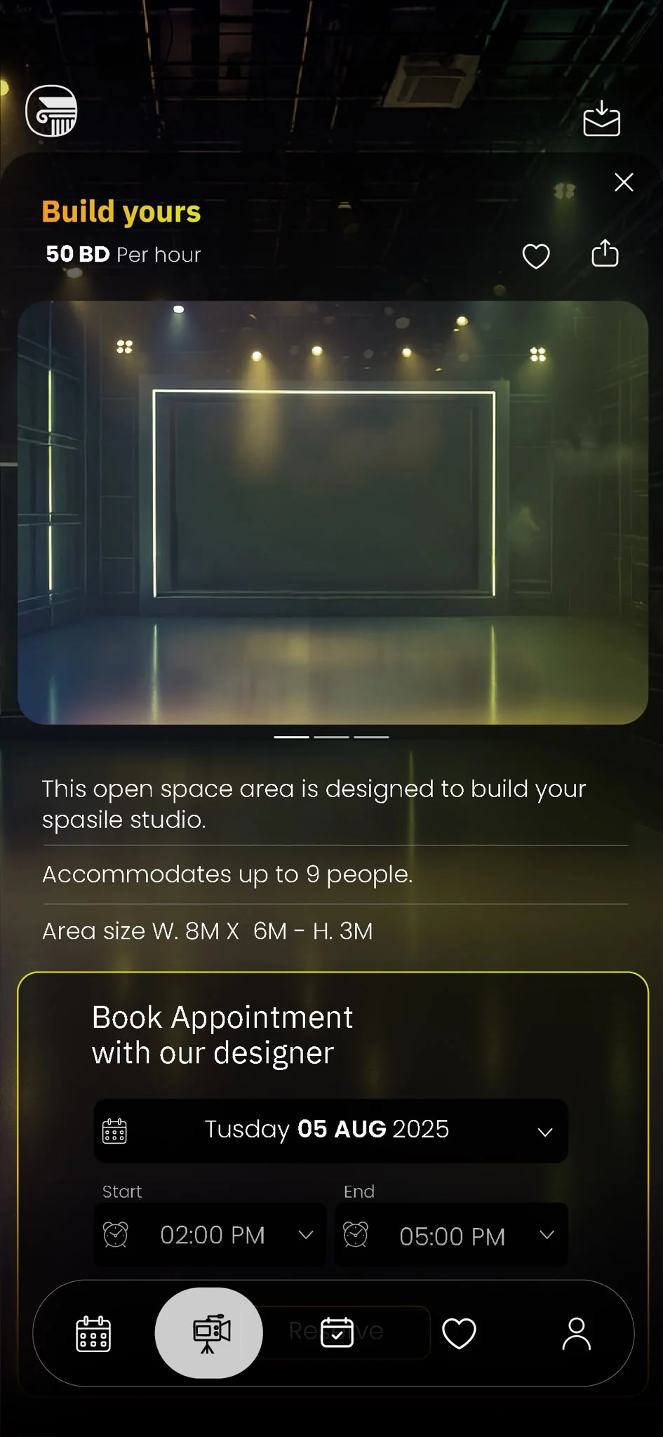 Build yours: open space studio with an appointment booking form for a session with a designer