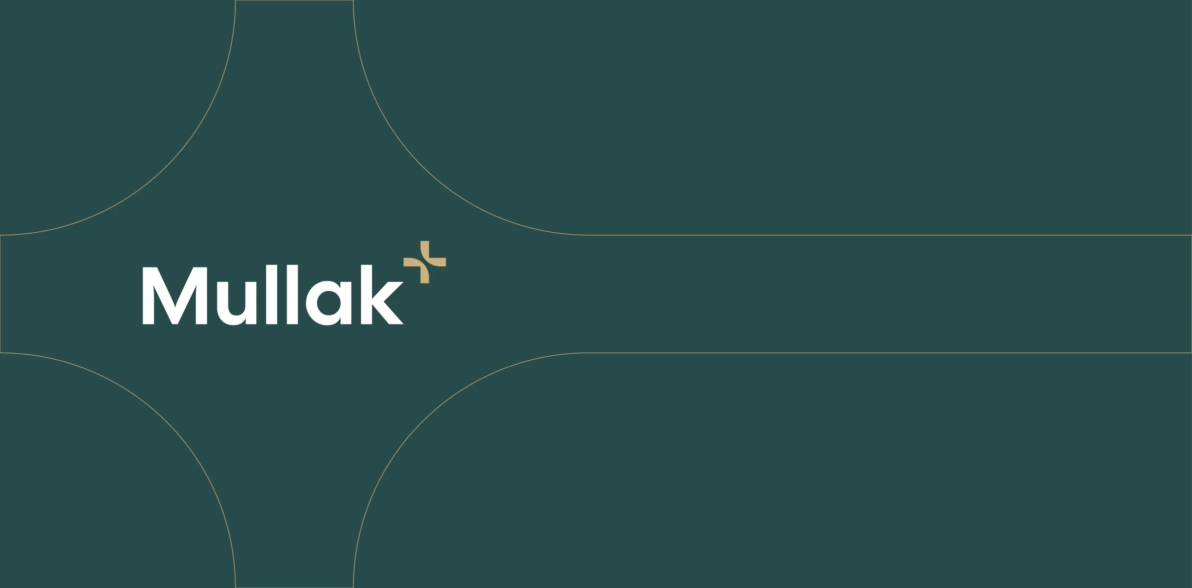 Mullak+ wordmark in white with a sand-gold plus sign on deep teal