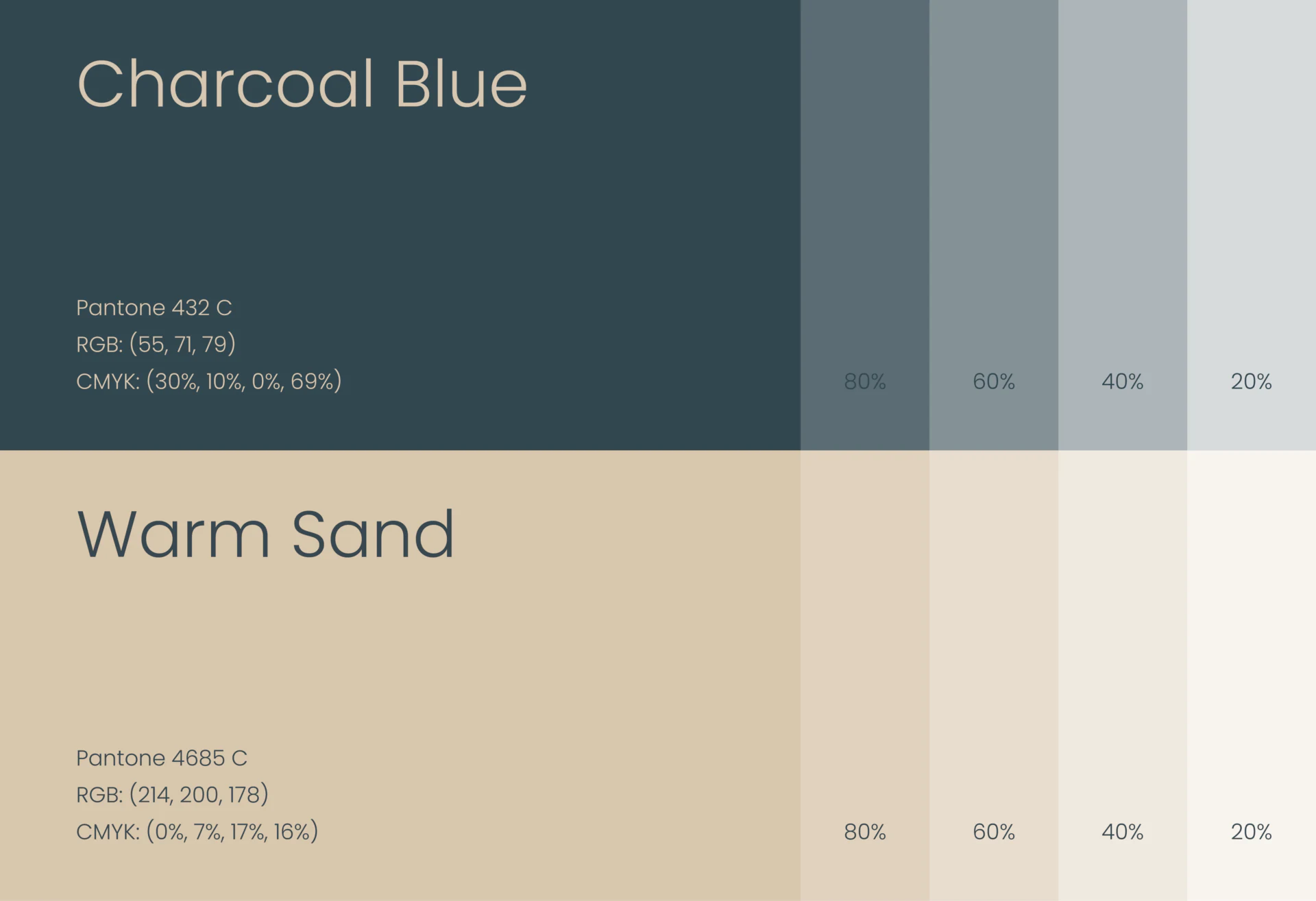 Shades Bailiff colour palette: Charcoal Blue (Pantone 432 C) and Warm Sand (Pantone 4665 C) with tints